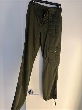 CHANEL Olive Cargo Pants with Quilted Pocket Detail